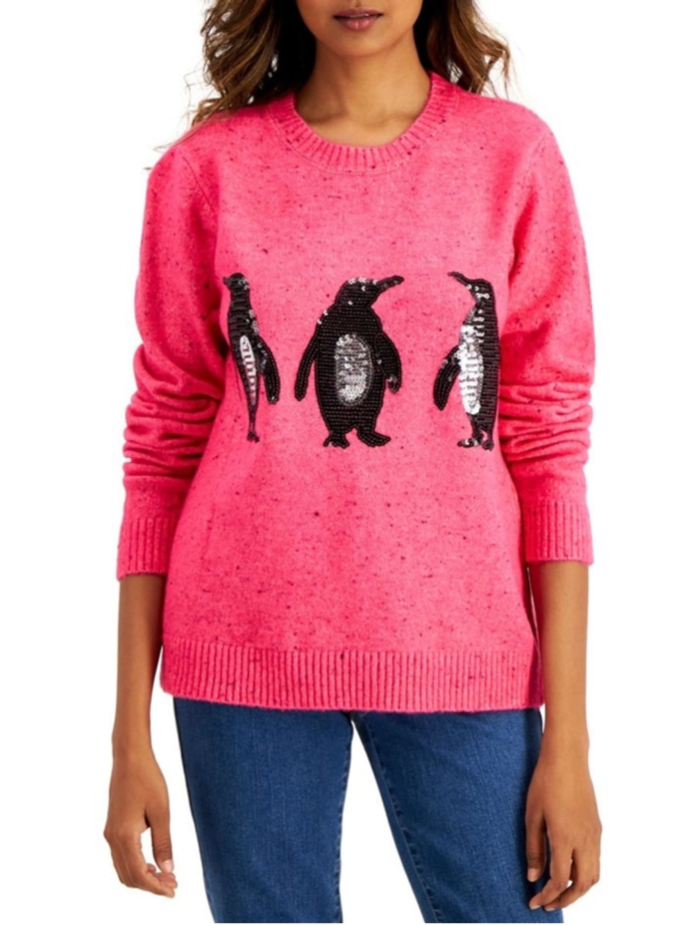 Karen Scott Sequined Penguin Whimsical Knit Sweater XL NWT Holiday Winter Cute